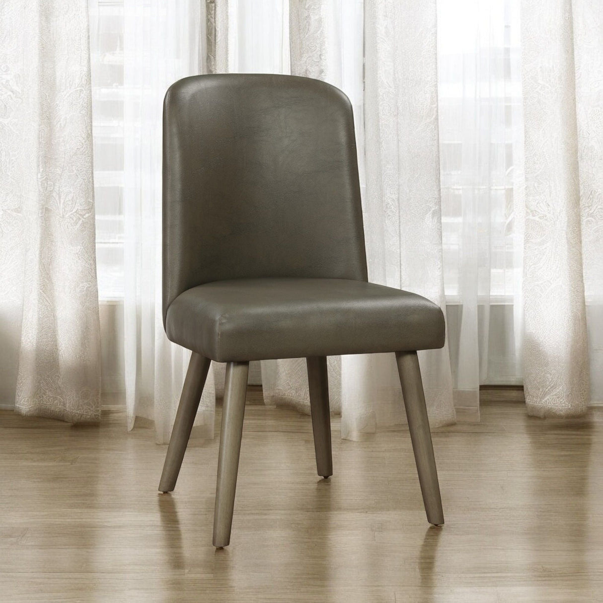 Waylon - Synthetic Leather Side Chair (Set of 2) - Gray / Oak - Best Buy Furniture