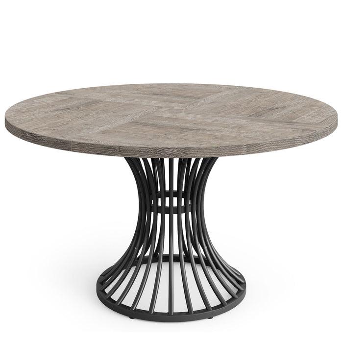 Round Dining Table for 4–6 with Sculpted Metal Base - Gray/Black