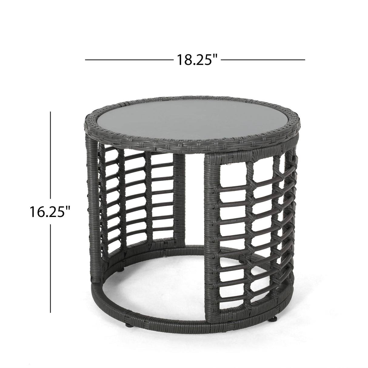 Achill - Outdoor Modern Boho Wicker Side Table With Glass Top - Gray - Best Buy Furniture