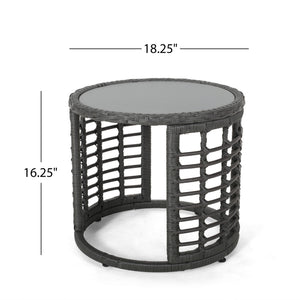 Achill - Outdoor Modern Boho Wicker Side Table With Glass Top - Gray - Best Buy Furniture