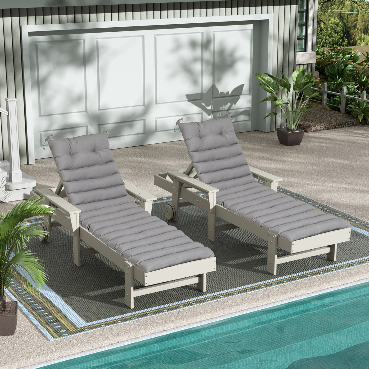 Outdoor Lounge Chair Cushion Replacement Set - Grey 2PC