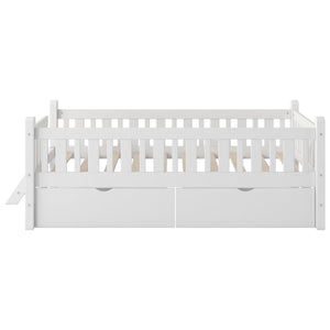 Platform Bed With Guardrail And 2 Drawers