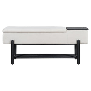TREXM Farmhouse Upholstered Storage Bench with Hidden Compartment