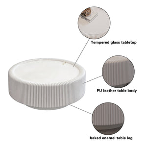 White Round Fluted Coffee Table with Hidden Storage
