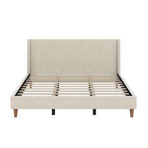 Modern Upholstered Platform Bed With Wingback Headboard