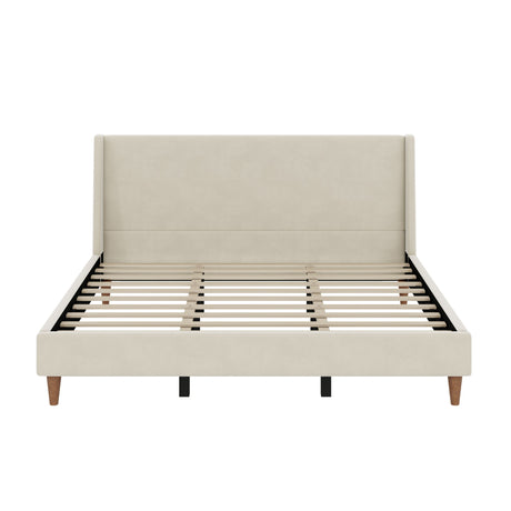 Modern Upholstered Platform Bed With Wingback Headboard