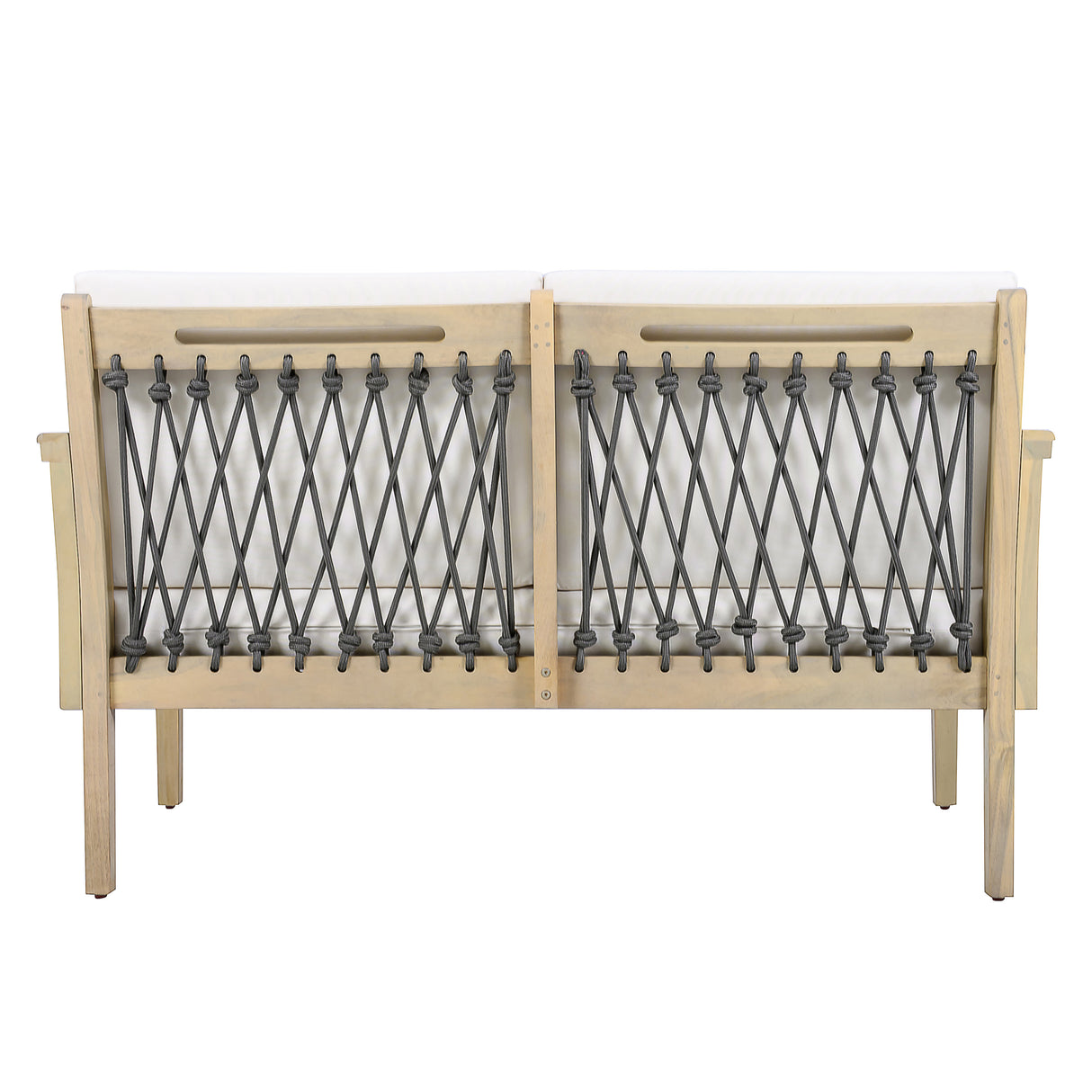 Outdoor Acacia Wood Loveseat & Coffee Table Set with Handwoven Rope, Light Teak