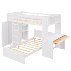 Loft Bed With A Stand Alone Bed, Shelves, Desk, And Wardrobe