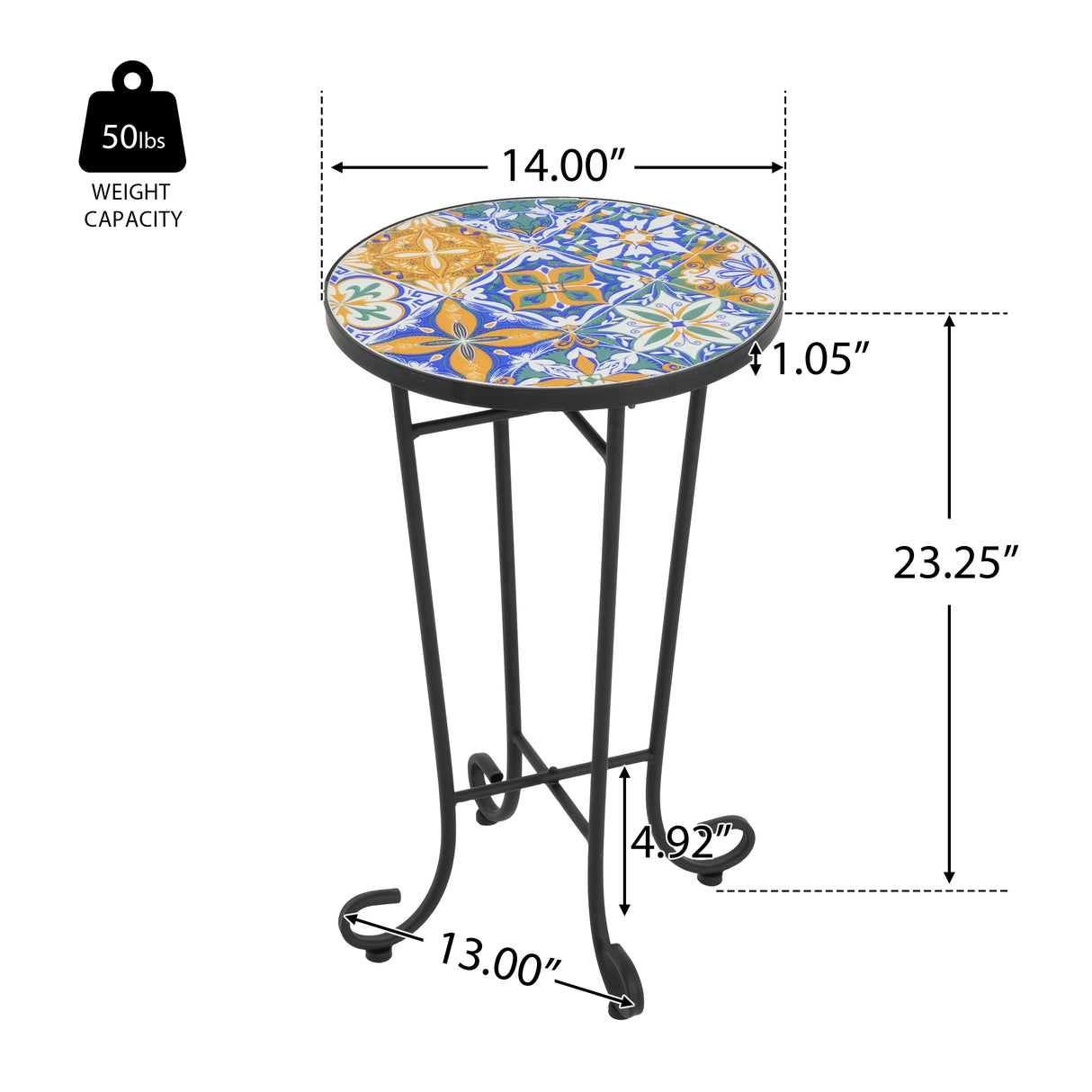 Patio Side Table, Colorful + Black