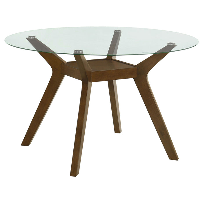 Round Glass Top Dining Table with Sculptural Base - Brown