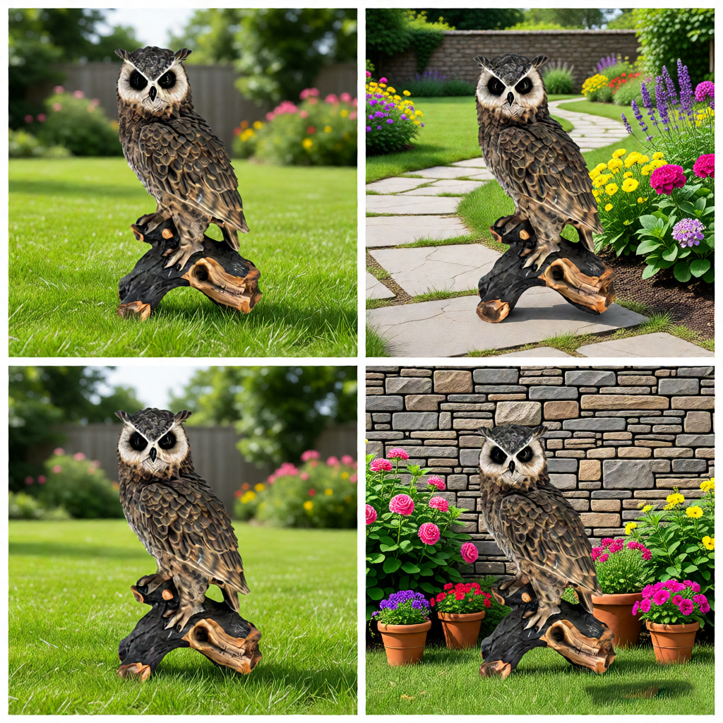 18.98" H x 11.10" L Simulated Owl Resin Garden Statue, Indoor & Outdoor Decorative Ornament, Lawn & Courtyard Art Craft Decoration