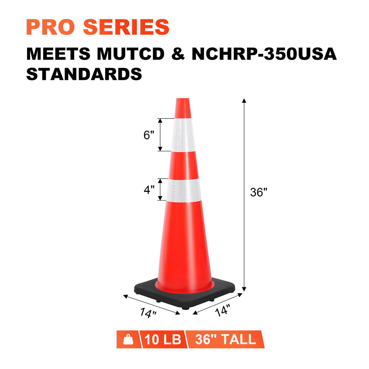36" Heavy-Duty Traffic Cones with High-Visibility Reflective Collars - 4 Pack