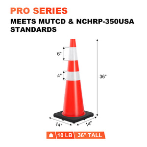 36" Heavy-Duty Traffic Cones with High-Visibility Reflective Collars - 4 Pack