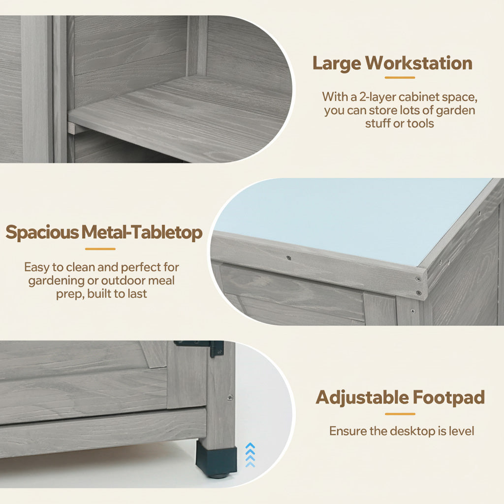 Potting Bench with Storage Cabinet and Metal Table Top