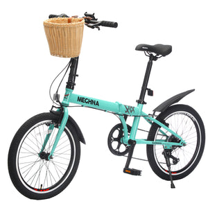 20 Inch Folding Bike for Adults with Basket, Phone Holder & Fenders