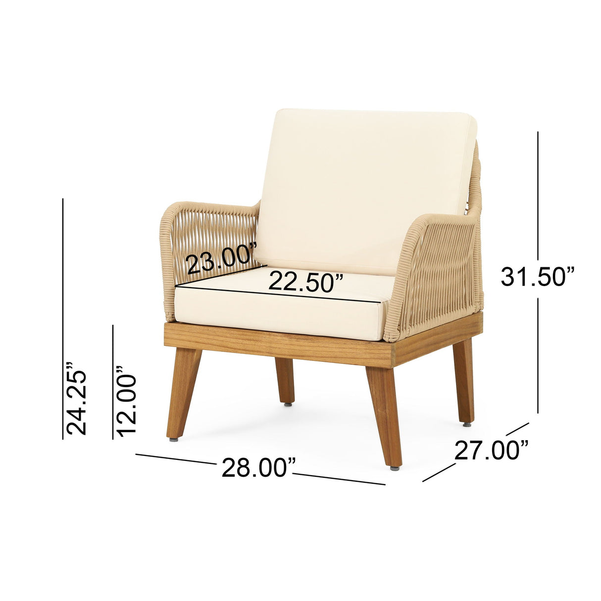 Outdoor Club Chair With Rope Weave Design - Teak - Best Buy Furniture