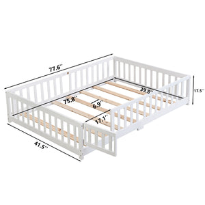 Solid Wood Floor Bed With Door And Fence For Children