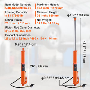 Hydraulic Long Ram Jack, 8 Ton Engine Hoist Cylinder