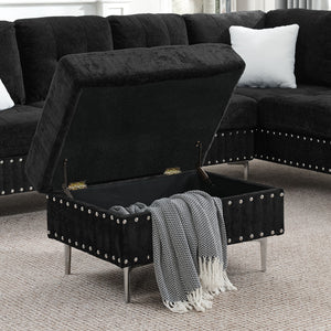 L-Shaped Sectional Sofa With Chaise And Storage Ottoman, Includes 2 Pillows