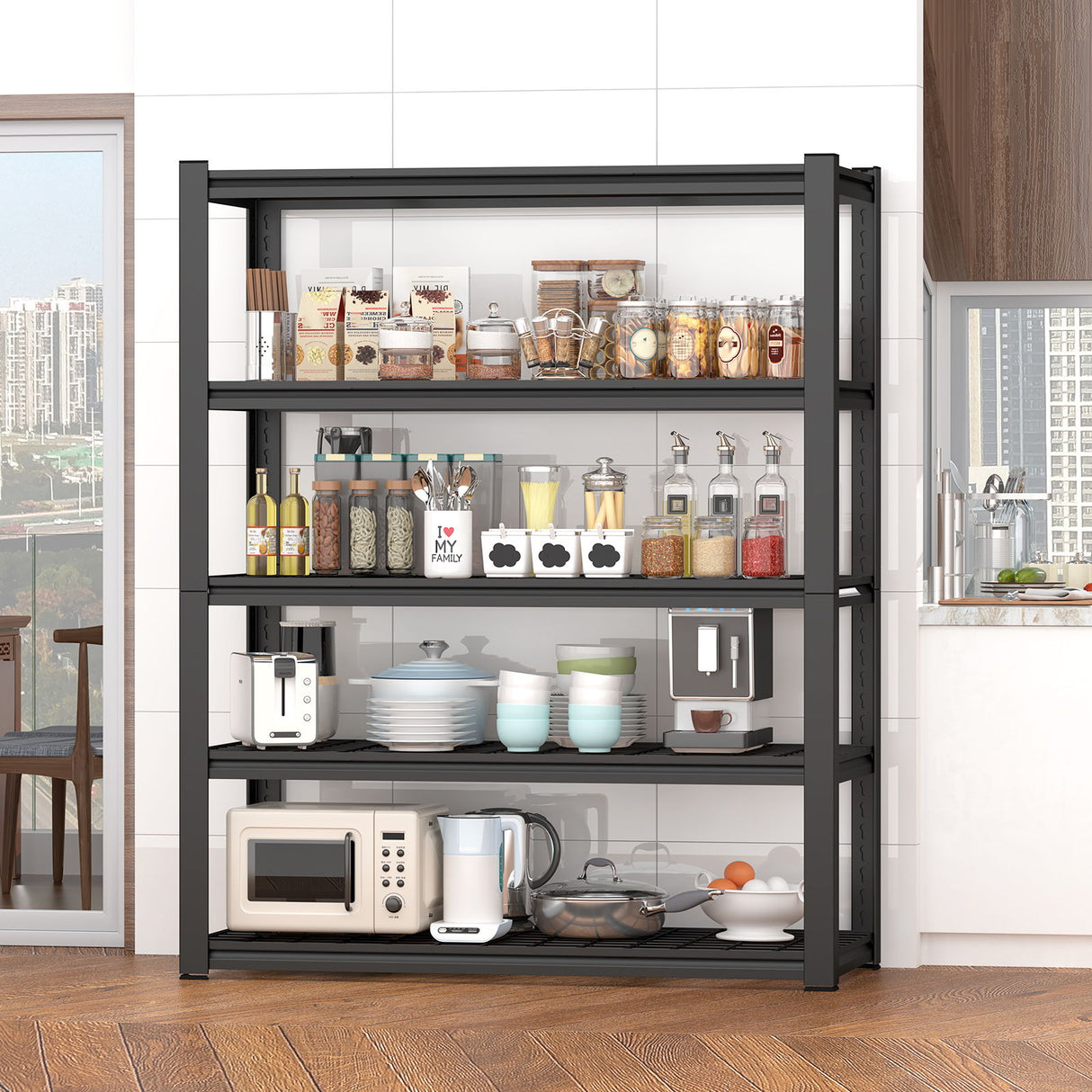 Garage Storage Rack, 5 Layer Adjustable Shelving Unit For Warehouse - Black