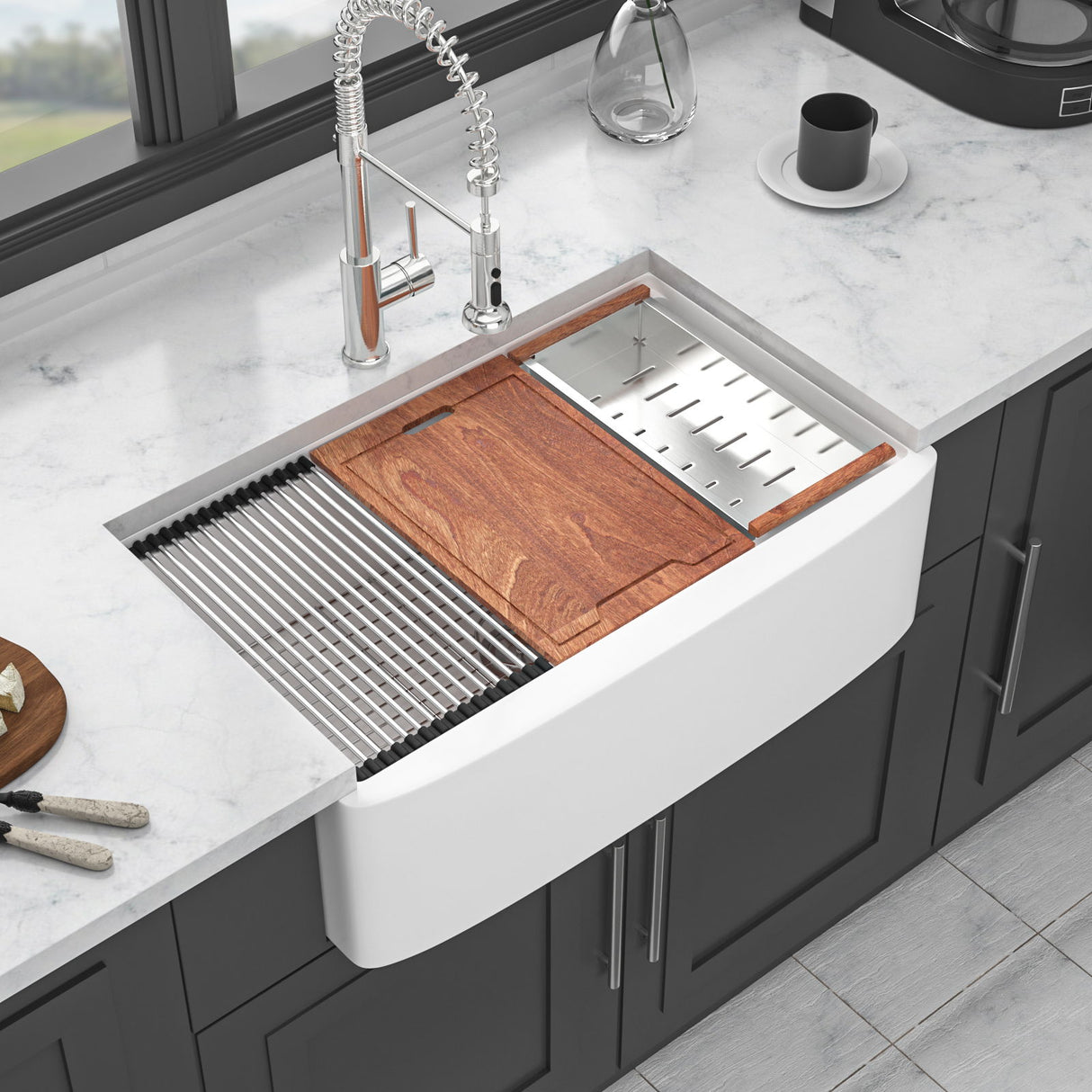 Classic Ceramic Farmhouse Sink Workstation Single Bowl With Durable Finish