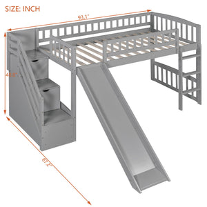 Loft Stairway Bed With 2 Drawers, Convertible Ladder And Slide