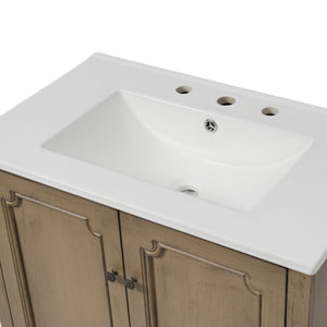 Vintage Bathroom Vanity With Ceramic Sink, Adjustable Shelves