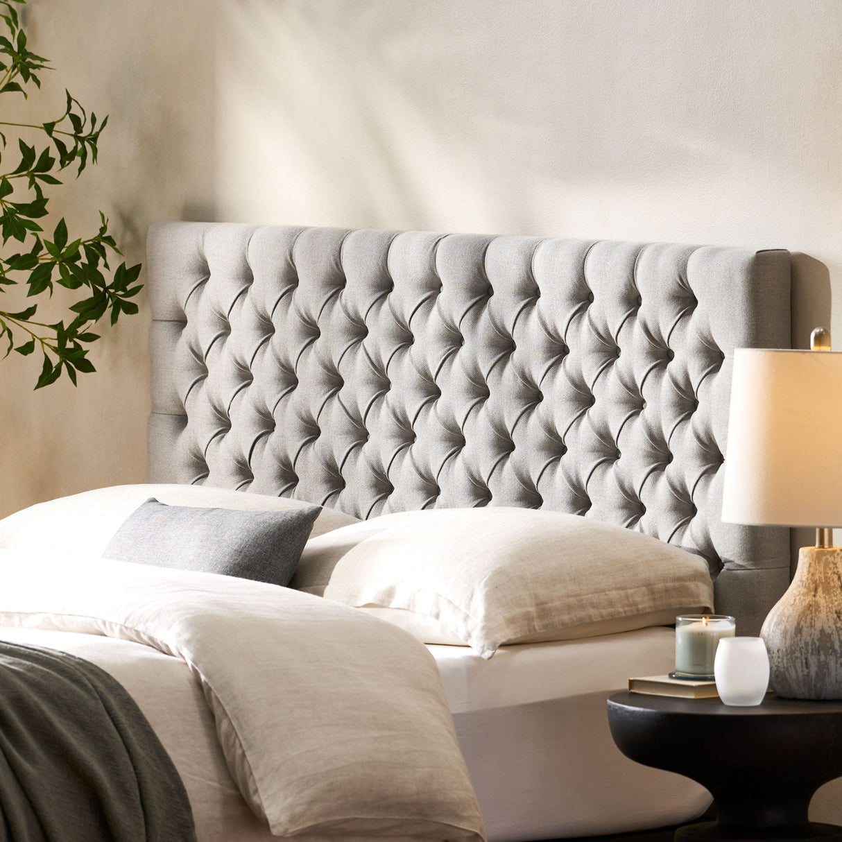 Queen Size Headboard With Button Tufting - Light Gray - Best Buy Furniture