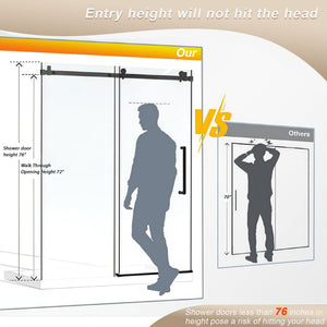Frameless Single Sliding Shower Door, Square Tube Track
