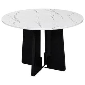 5 Piece Round Dining Table Set, Dining Table And 4 Upholstered Chairs For Dining Room, Kitchen Room, Living Room - White / Gray
