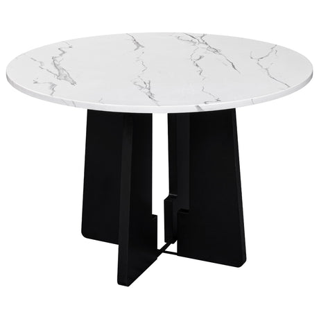 5 Piece Round Dining Table Set, Dining Table And 4 Upholstered Chairs For Dining Room, Kitchen Room, Living Room - White / Gray