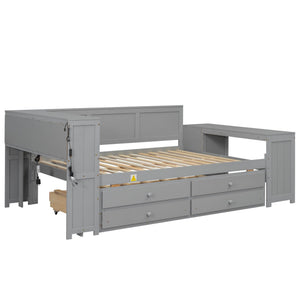 Daybed With Storage Shelves, Drawers, Trundle, Charging Station, LED Light, Desk And Cabinet