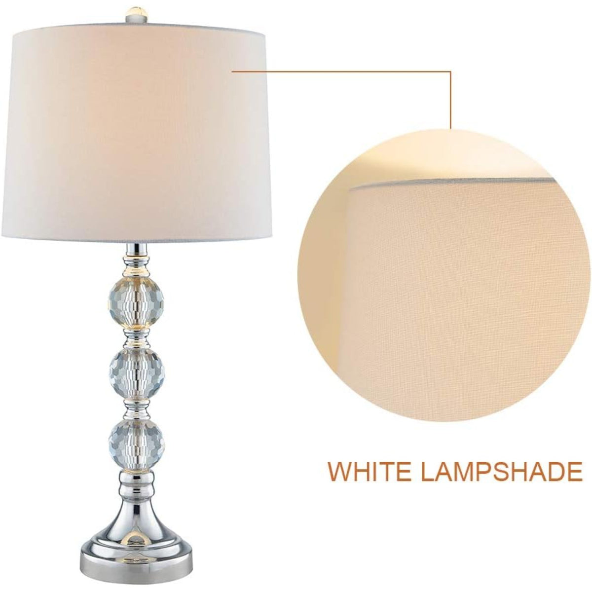 27.5-Inch Crystal Table Lamps Set of 2, 3 Way Dimmable, Nickel