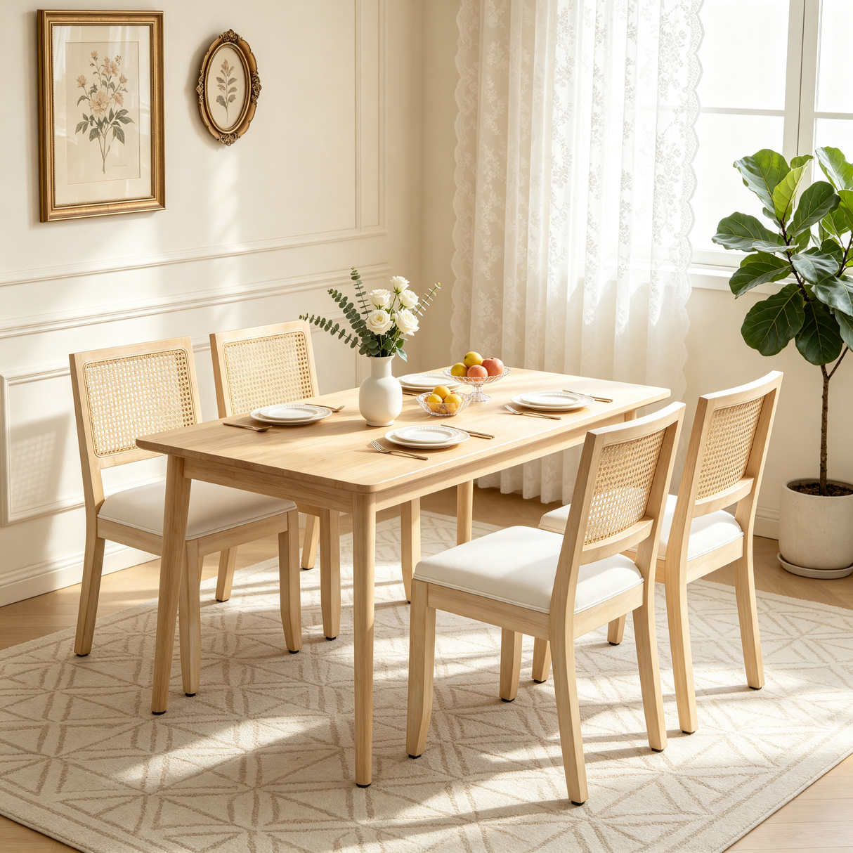 Farmhouse Rattan Dining Chairs Set of 2