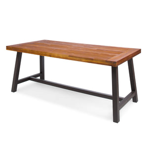 Carlie Outdoor Sandblast Finished Dining Table with Rustic Metal Legs