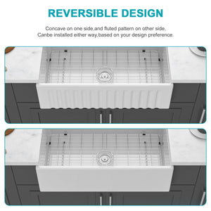 Porcelain Ceramic Farmhouse Sink Workstation With Reversible Apron Design - Single Bowl