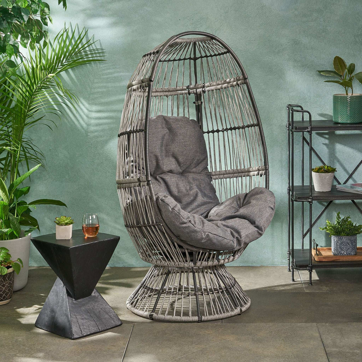 Patio Swivel Basket Egg Chair With Cushion - Best Buy Furniture