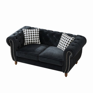Chesterfield 3 And 2 Seater Upholstery Sofa With Roll Armrest & Nailhead Fabric Couch