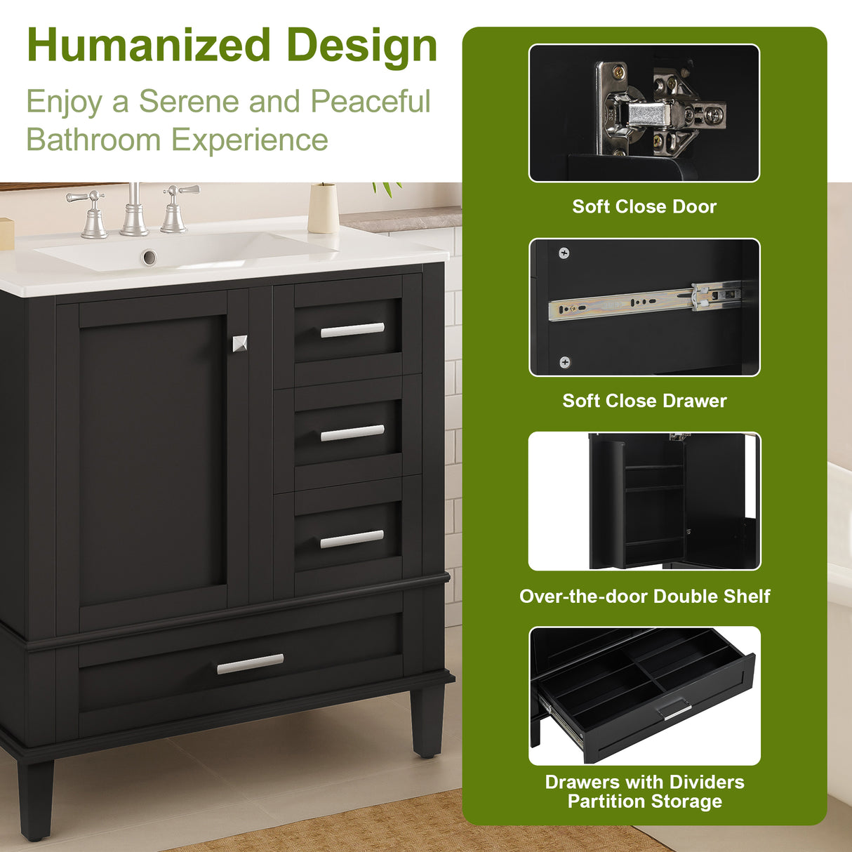 30" Bathroom Vanity with Sink Combo Set