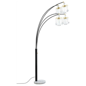 Marcos - Hanging Crystal Arc Tree Floor Lamp With Sculptural Frame - Black