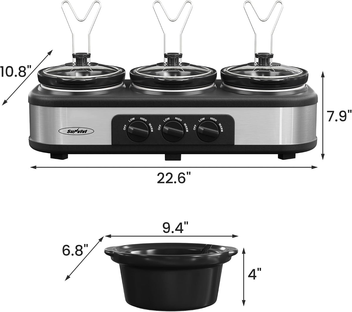 Triple Slow Cooker & Food Warmer, 3×1.5 QT Buffet Style