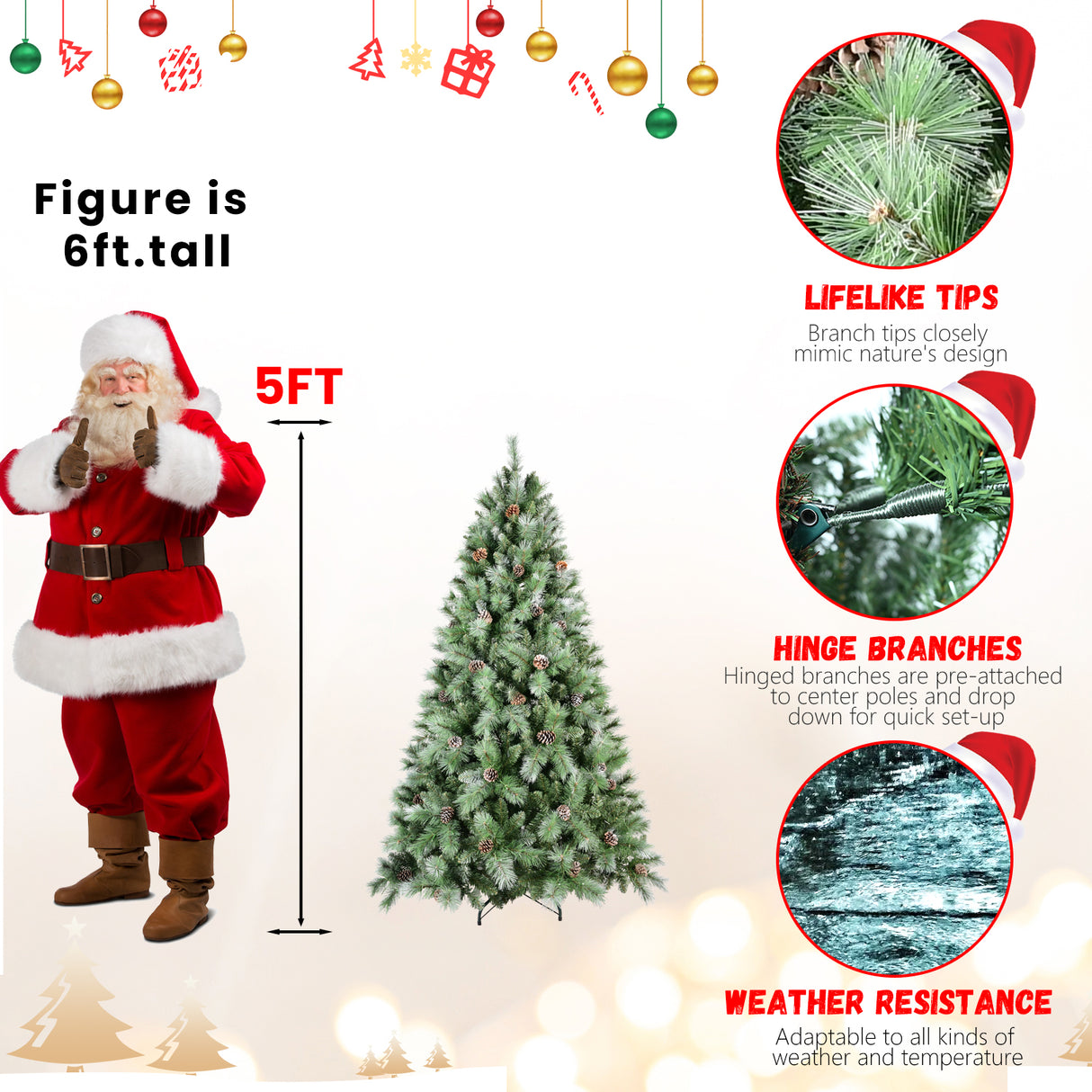 9Ft Christmas Tree with 122 Pine Cones
