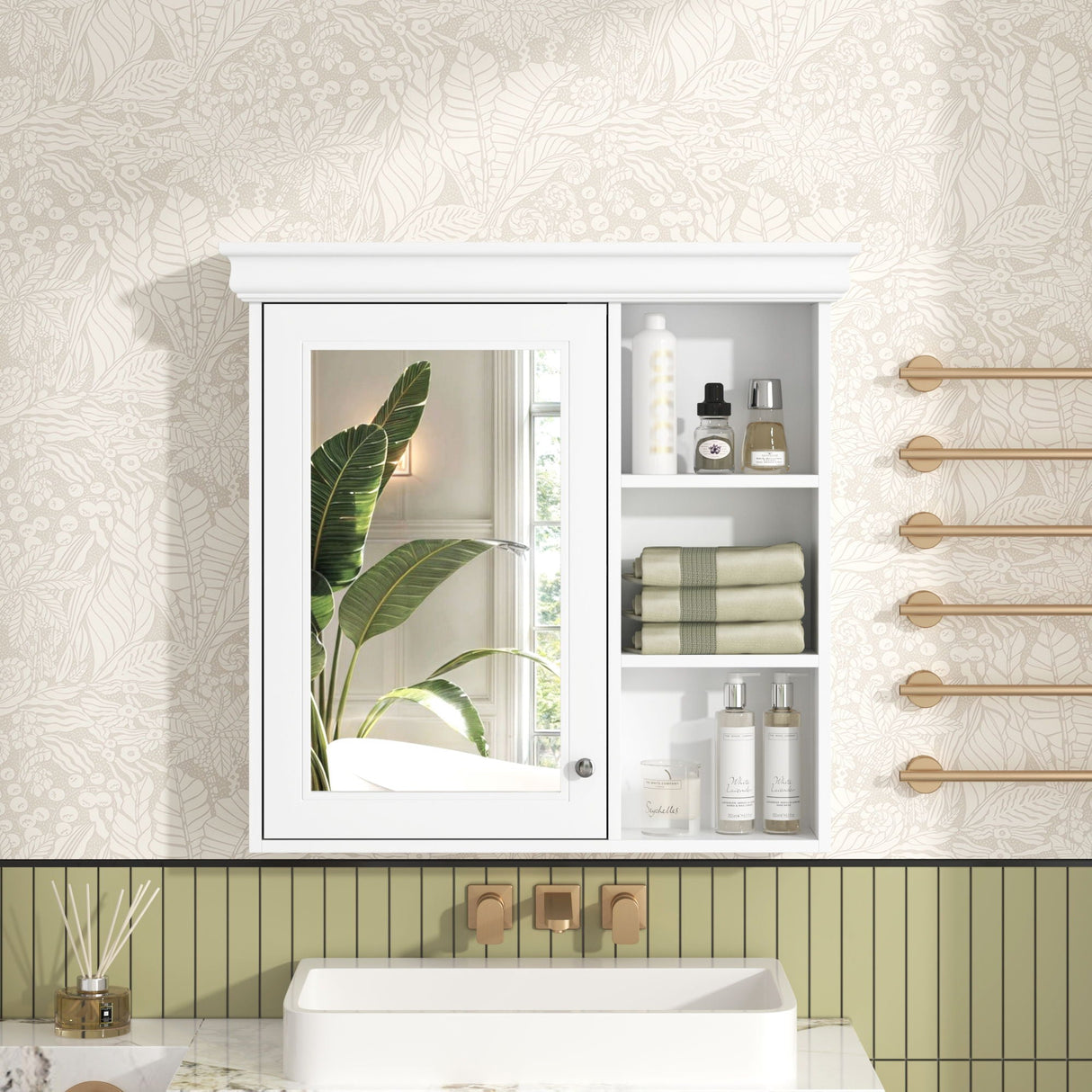 Wall Mounted Bathroom Medicine Cabinet with Mirror and Adjustable Storage