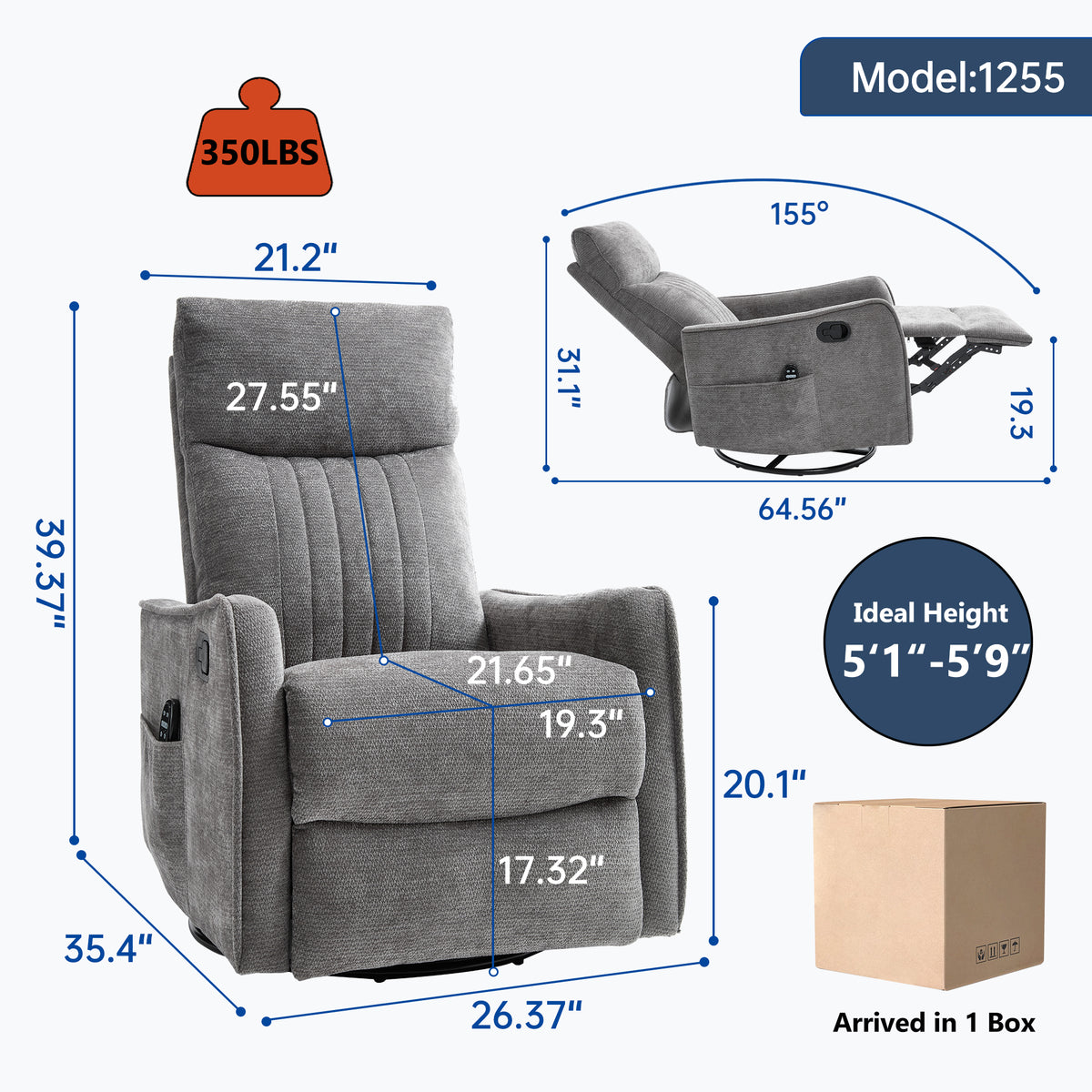 ComfortMax Dark Gray Recliner Chair