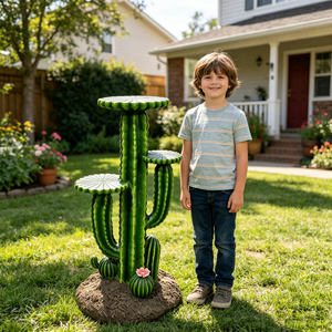 32'' Resin Saguaro Cactus Plant Stand with 3 Display Shelves, Large Multi-Tier Cactus Sculpture Flower Pot Holder, Weatherproof Outdoor Garden Decor for Patio Yard Lawn Succulent Display Rack Ornament