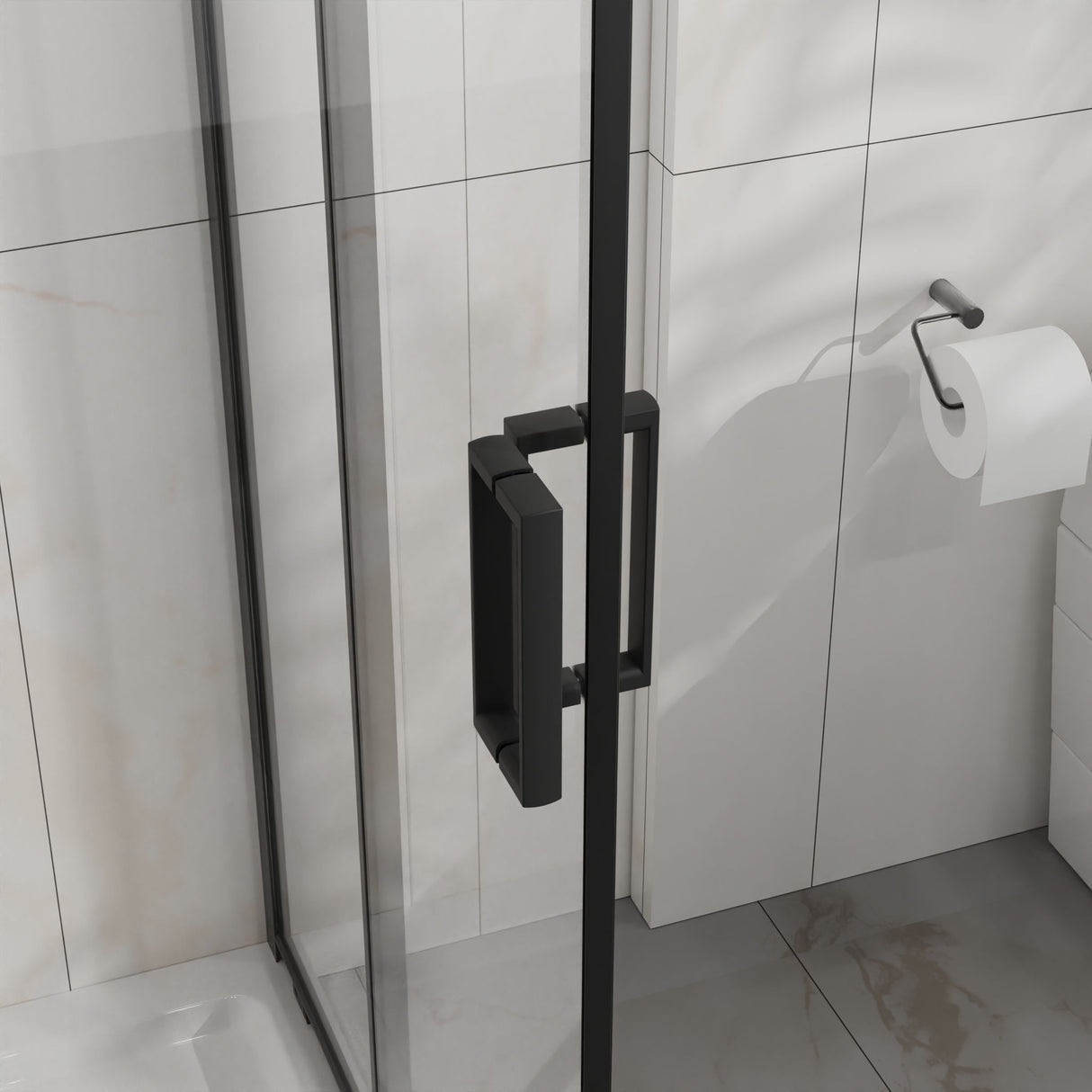 Corner Shower Enclosure With Sliding Door - Matte Black