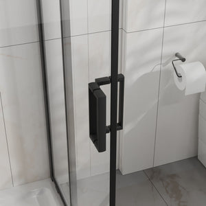 Corner Shower Enclosure With Sliding Door - Matte Black