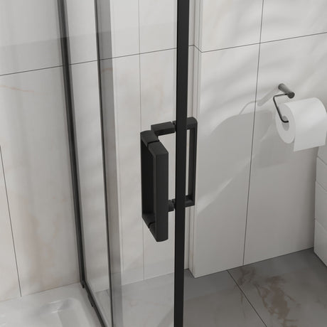 Corner Shower Enclosure With Sliding Door - Matte Black