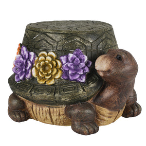 Turtle Garden Statue Outdoor Stool with Floral Detail - Multi-Color