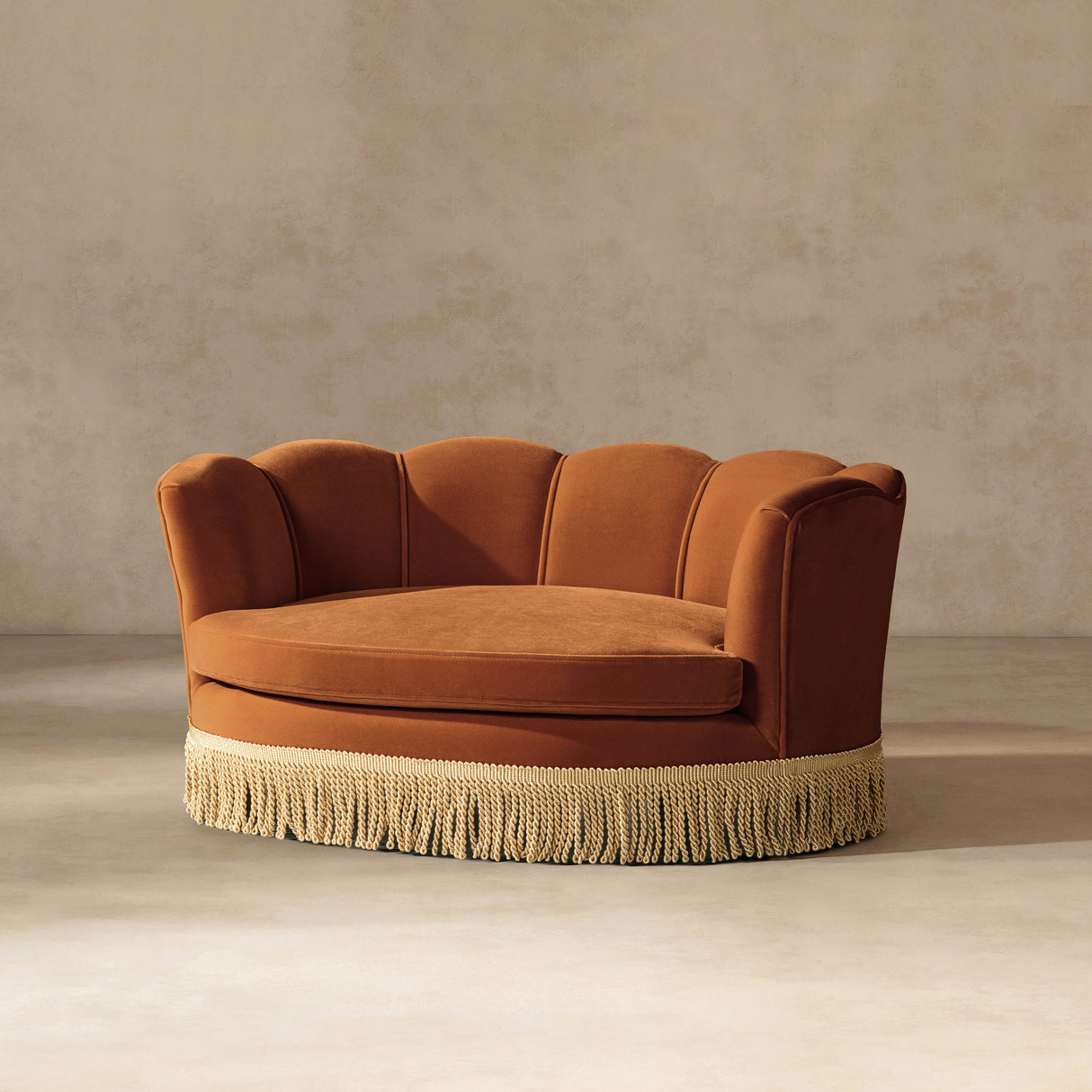 Clara 34.5" Scalloped Pet Sofa Bed, Medium, Burnt
